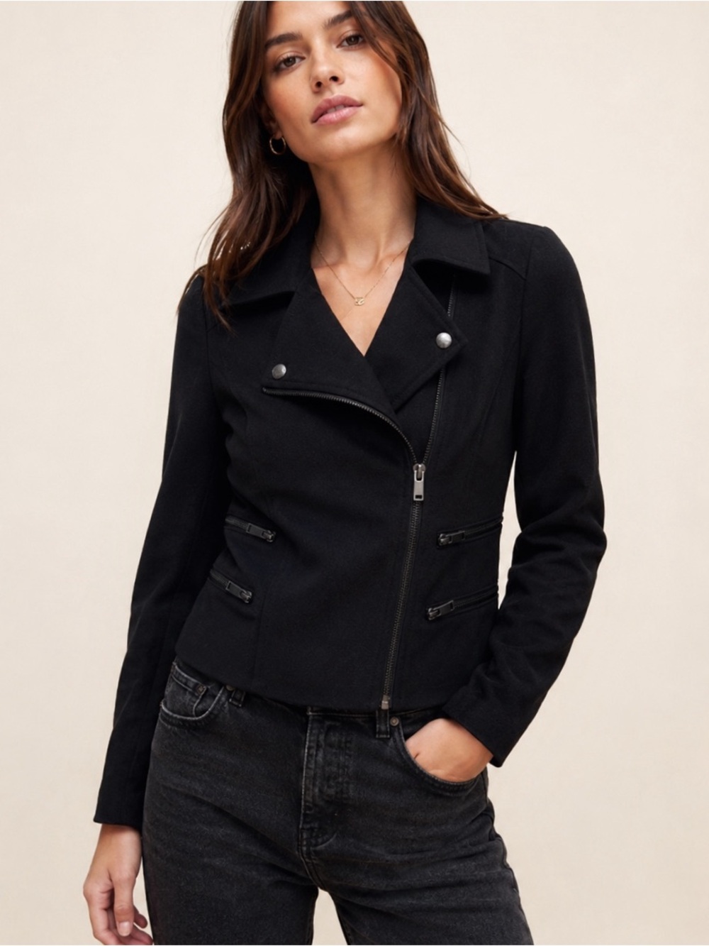 Banana Republic Woman Black Moto Biker Blazer Jacket 2P Classic Contemporary